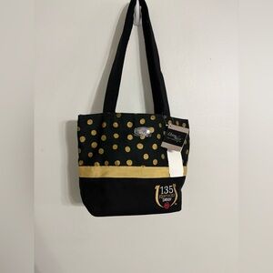 DONNA SHARP Kentucky Derby 135 Black & Gold Polka Dot Tote NWT